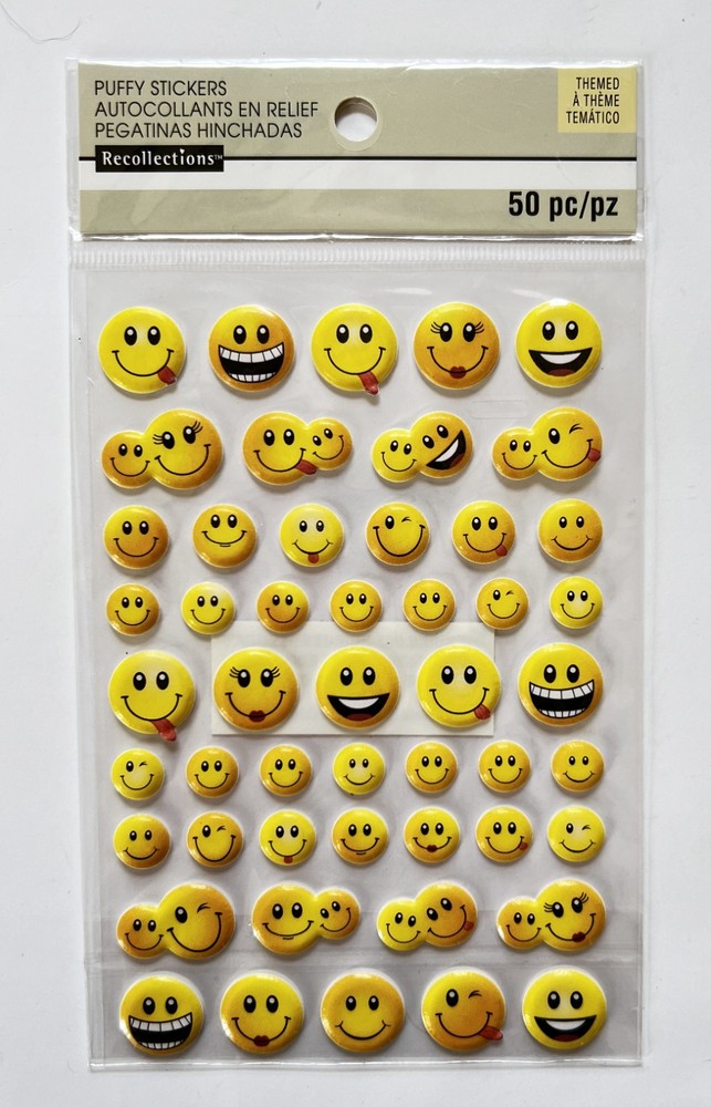 Smile Emoji Funny Face Puffy NEW pack Recollections Dimensional Stickers! NIP