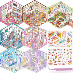 9 Sets 3D Sticker Scene, DIY 3D House Stickers for Kids and Adults