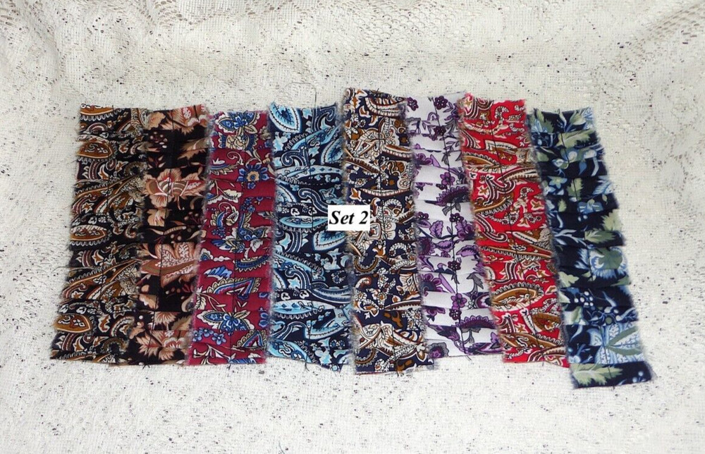 LOT of 8 SEWN Floral/Paisley Fabric Ruffles For Junk Journals Scrapbook Pockets