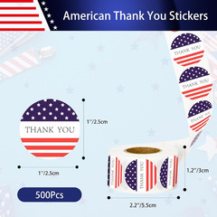 American Thank You Stickers, 500PCS American Flag Stickers, 1 Inch round Thank Y
