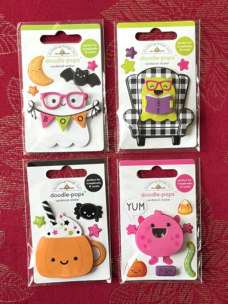 #D47 -4 PKGS HALLOWEEN GHOST MONSTER PUMPKIN SPICE DOODLE-POPS 3D STICKERS