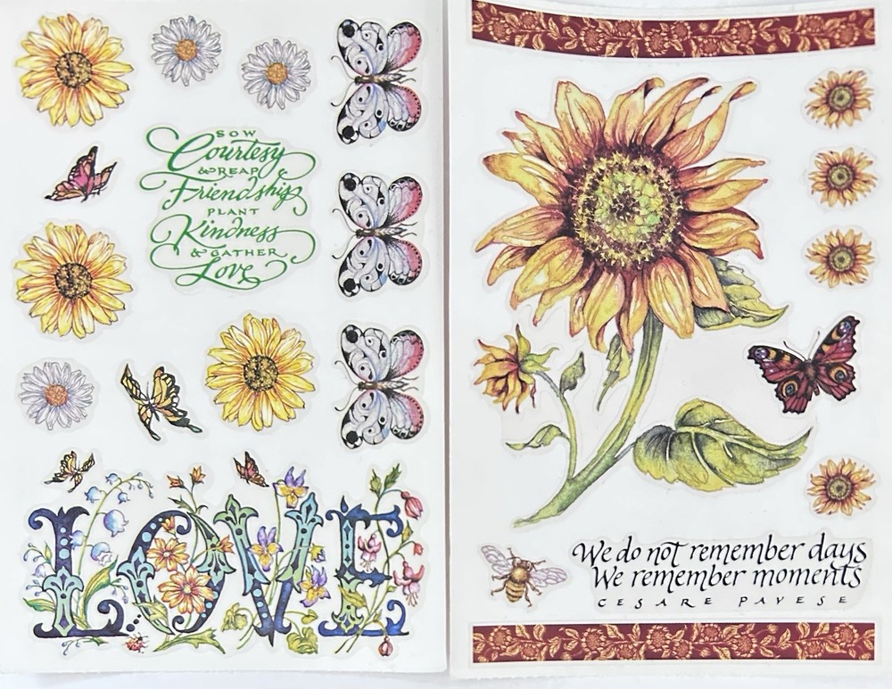 Vintage PSX Designs Stickers SET of 2 Sheets 4″X6″ Sunflower/Butterfly/Love NEW