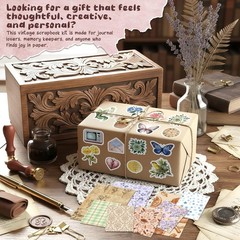 540PCS Vintage Floral Scrapbook Stickers Paper Junk Journal Planner Craft Set