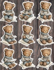 Teddy Bear Reading Book Die Cut Vinyl Stickers Scrapbooking Laptop Waterbottle