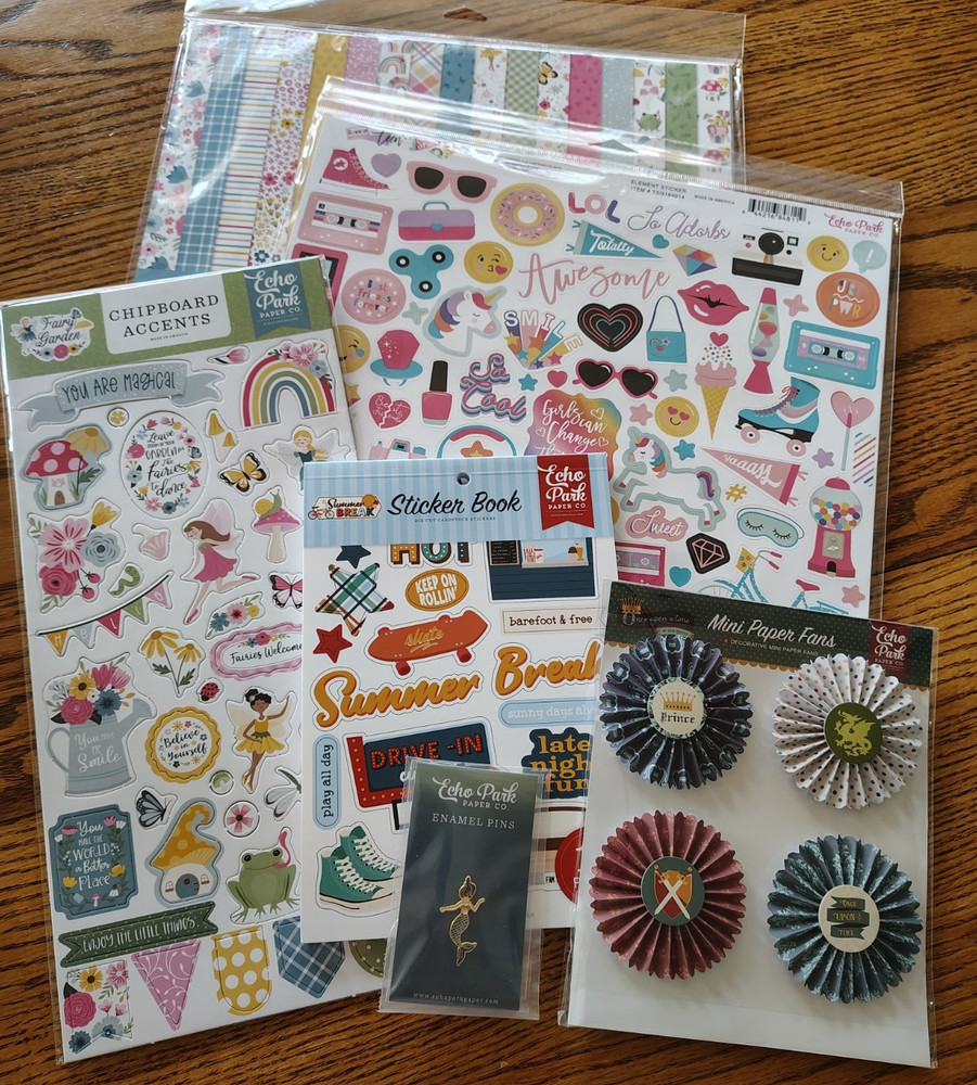 Echo Park Paper sets, chipboard stickers, Sticker book, embellishments