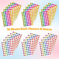 1728Pcs Holographic Rainbow Floral Flowers and Hearts Stickers 0.6″, Sparkly …