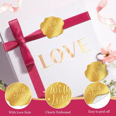 300 Pcs Gold Envelope Seal Stickers Embossed Foil, with Love Heart Stickers