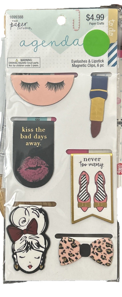The Paper Studio AGENDA 52 Paperclips EYELASHES & LIPSTICK Magnetic Clips 6 pcs