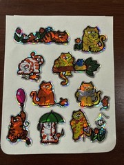 Vintage BJ Prism Cat Stickers Holographic Sheet Unused Cute Kittens 1980s Rare
