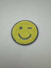 2 Pack Smiley Face Flower Chenille Fuzzy Patches 2” Self Adhesive Stickers