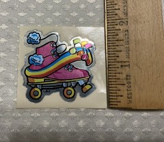 Vintage Foil Mylar B.J. Brand Skate Rainbow Clouds Musical Notes Sticker RARE