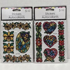 Scrapbook Stickers Faux Stained Glass Flowers Hearts Craft 5 Count Lot Of 2