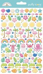 Stickers Puffy Doodlebug Summer Fun Tropical Flowers Sea Life Rainbows Shells