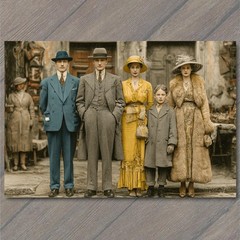 STICKER 1920s Family Portrait Street Fashion Fur Coat Yellow Dress Blue Suit