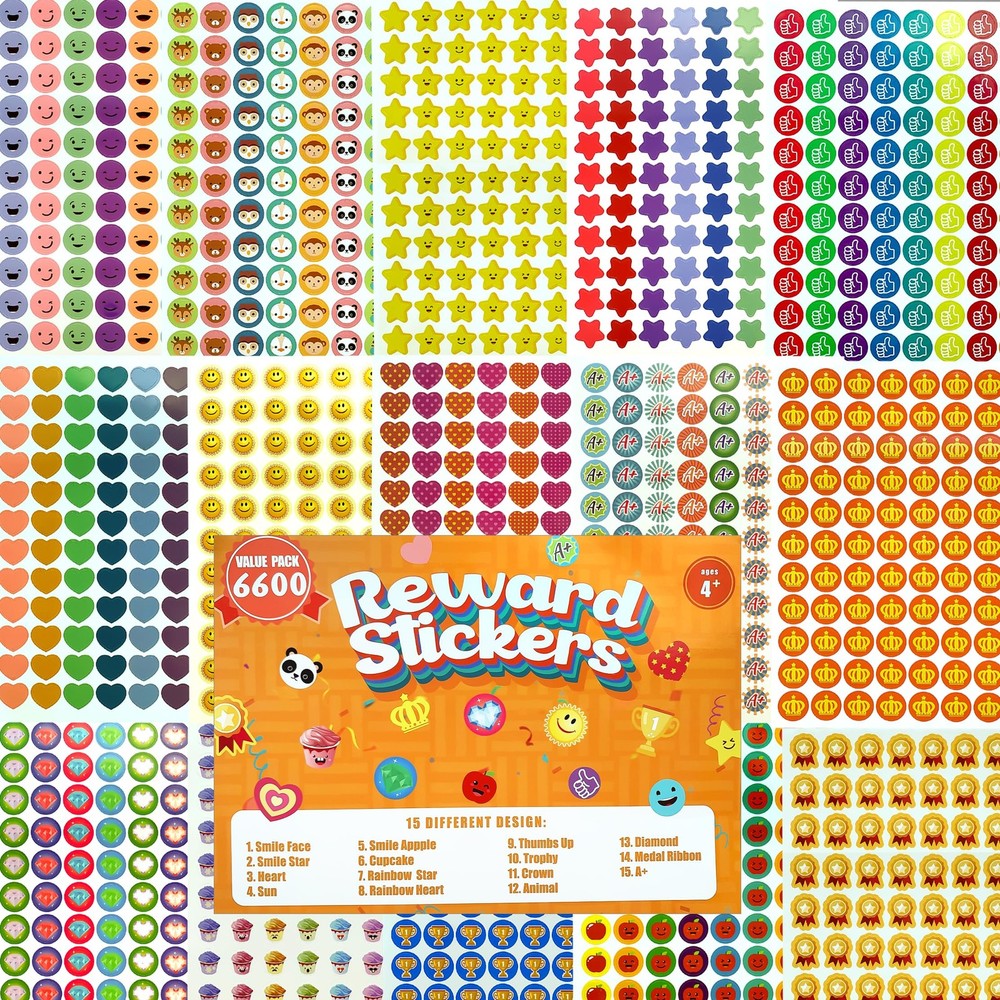 Teacher Reward Stickers, 6600PCS Incentive Star Stickers, 75 Sheets