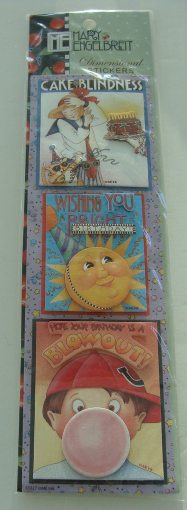 NEW SEALED Mary Engelbreit Three 3-Dimensional Stickers -3 Stickers/pk Acid Free