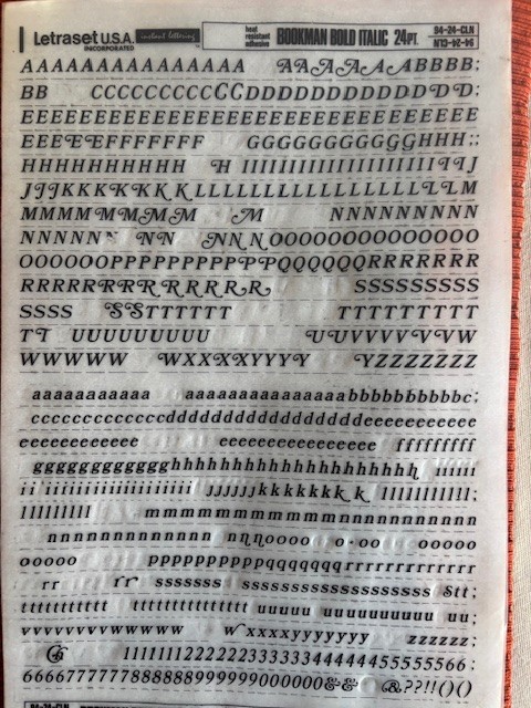 2 Letraset INSTANT LETTERING Transfer Letters Bookman BOLD ITALIC 24pt partial 2