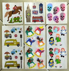 Mixed Lot Vintage SANDYLION Stickers: Apples, Bikes, Bugs, Piggy Banks, London