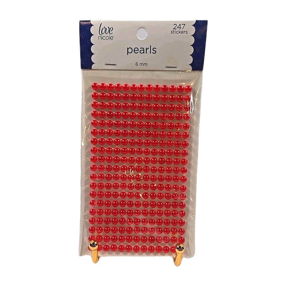 New Love Nicole Red Pearl Stickers 6MM Craft Embellishment 247 Count MEM6224
