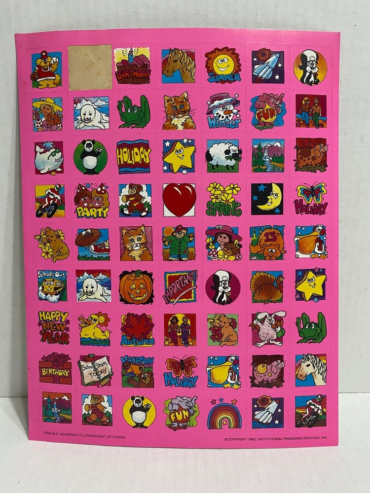 Vintage 1983 Institutional Financing Services Stickers Sheet Flourescent Pink