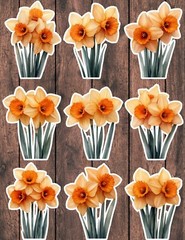 Daffodil Flowers Vinyl Die Cut Stickers Set Scrapbooking Laptop Waterbottle