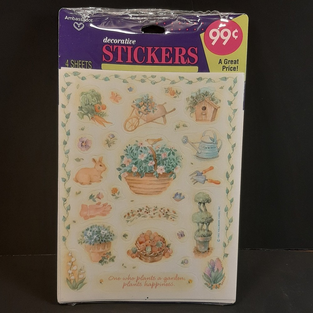 Vintage Ambassador Stickers 1992 Spring Springtime Birdhouse Birds Flowers NOS