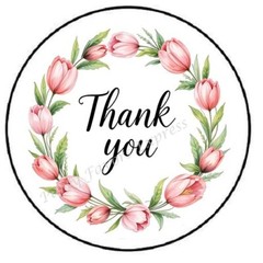 THANK YOU FLORAL PINK TULIPS WREATH ENVELOPE SEALS LABELS STICKERS PARTY FAVORS