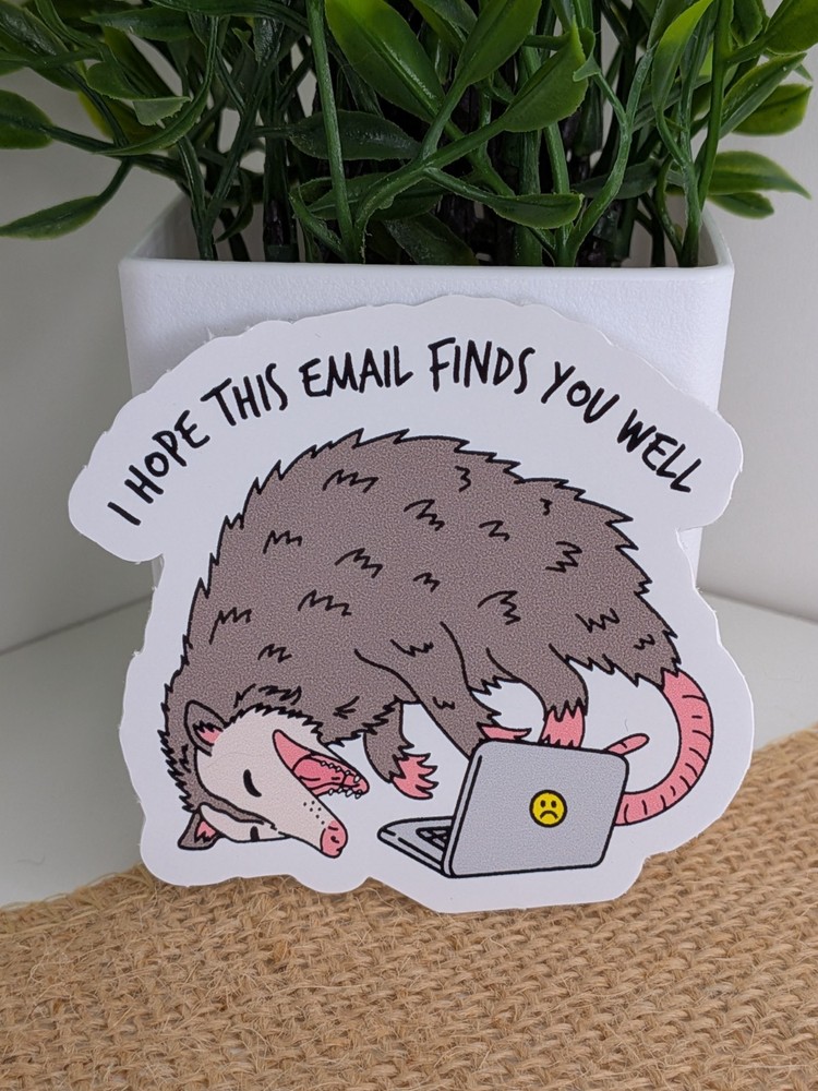 I hope this email finds you well opossum Vinyl Stickers Laptop Waterbottle