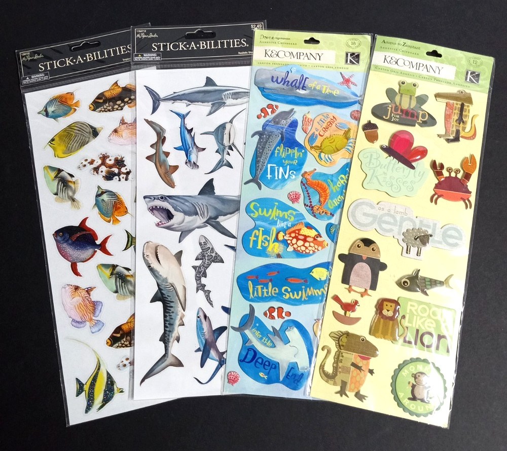 Scrapbooking Sticker Lot of 4 Packages Sharks 3D Ocean Fish Shark Dimensional