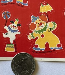 HAPPY CLOWN Sticker(9pc) Hallmark•Circus*Vintage 1982*Balloon*Trick*Card Making