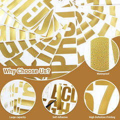 4 Inch Gold Letter Number Sticker, Self-Adhesive Waterproof & Tear-Resistant Lar