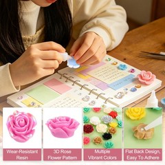 20mm Resin Rose Flatback Charm, 40Pcs Cabochon Embellishment, Shiny Light Purple