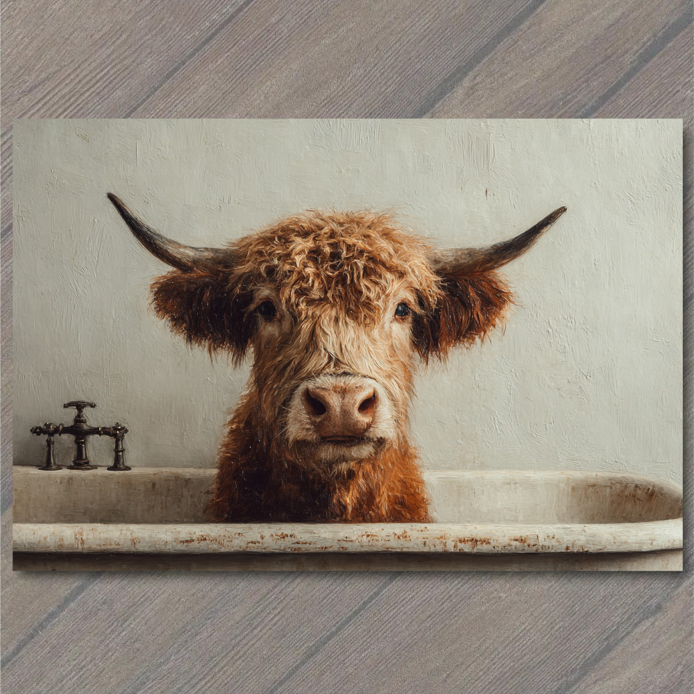 STICKER Highland Cow Bathtub Rustic Farmhouse Humor Animal Funny Bathroom Wall