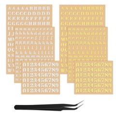 6 Sheets 4.5mm Letter Stickers with Stainless Steel Tweezer Gold, Silver