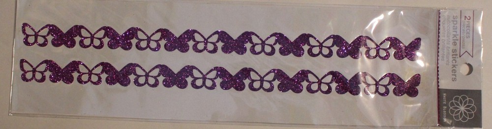 New White Blossom scrapbook stickers sparkly glitter purple butterfly border 12″