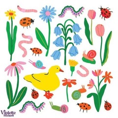 Violette Stickers – Springtime Garden – 1 Insect, Bug, & Flowers Sticker Sheet