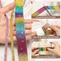 4 Yard 3 Row Self Adhesive Rhinestone Ribbon Crystal Strips Silver Tone