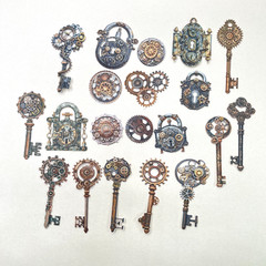 Steampunk Keys Locks Cardstock Stickers Scrapbooking Junk Journaling Collage