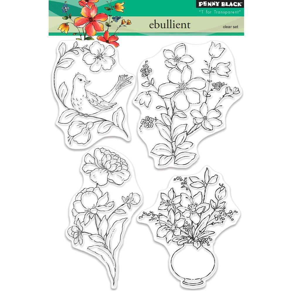 New Penny Black Rubber Stamp clear EBULLIENT BIRD FLOWERS set free USA ship