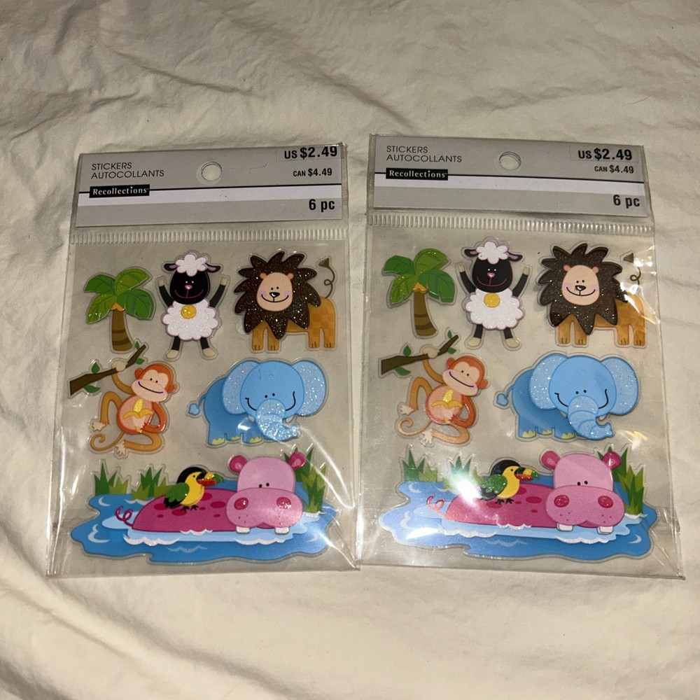 (2) Packages Recollections Sticker SAFARI Animals 12 Pieces