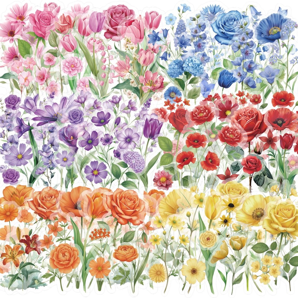 300 Pieces Flower Pink, Blue, Yellow, Purple, Orange, Red, Green, Brown