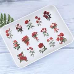50PCS Red Rose Stickers Aesthetic PET Transparent Vintage Rrose