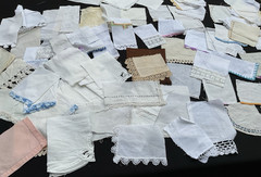 Vintage Lace Attached White Ivory Off White Fabric Scraps Slow Stitching – 20