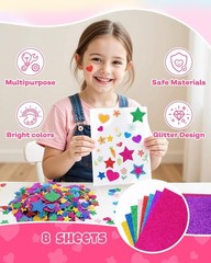 1024PCS Colorful Glitter Foam Stickers – Heart & Star Shapes for Kids’ Crafts