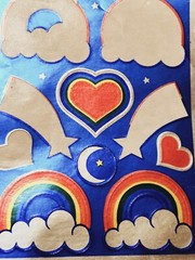 Vintage 80s FOIL 1981 Rainbow Clouds Stars Heart Stickers Hallmark Partial