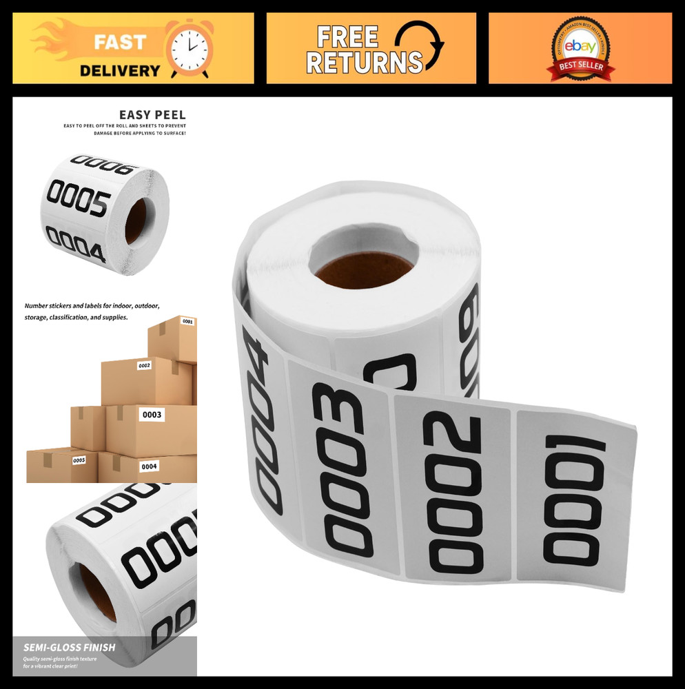 Self-Adhesive Number Stickers 3″x1.5″ for Inventory, Organizing & Storage (0001-