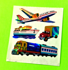 Vintage Sandylion Transportation Vehicles Foiled Sticker Sheet Train Boat Plane