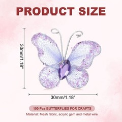 100Pcs Butterflies for Crafts, 1.2″ Organza Butterflies, Purple