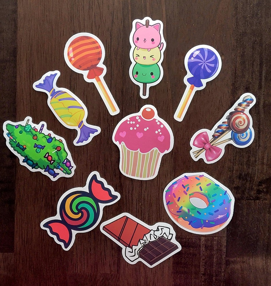 STICKERS x 10 Candy Bon Bons Cupcake Donut Chocolate Lollipop CAN3