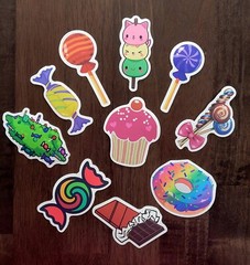 STICKERS x 10 Candy Bon Bons Cupcake Donut Chocolate Lollipop CAN3